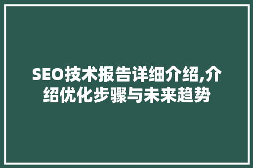 SEO技术报告详细介绍,介绍优化步骤与未来趋势