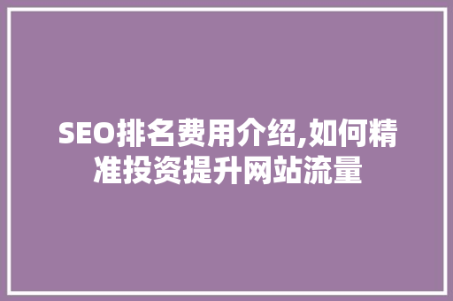 SEO排名费用介绍,如何精准投资提升网站流量