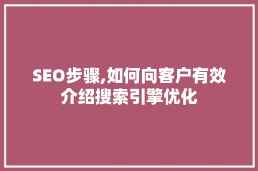 SEO步骤,如何向客户有效介绍搜索引擎优化  第1张