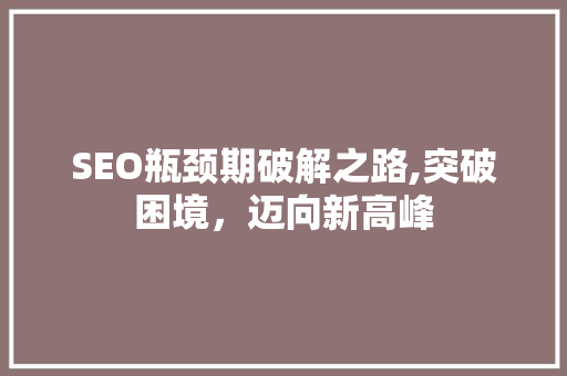 SEO瓶颈期破解之路,突破困境，迈向新高峰