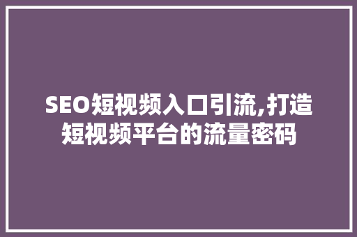SEO短视频入口引流,打造短视频平台的流量密码