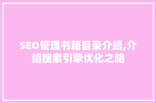 SEO管理书籍目录介绍,介绍搜索引擎优化之路