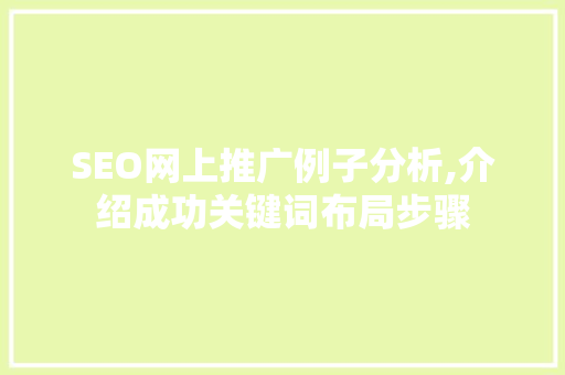 SEO网上推广例子分析,介绍成功关键词布局步骤