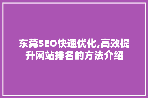 东莞SEO快速优化,高效提升网站排名的方法介绍  第1张