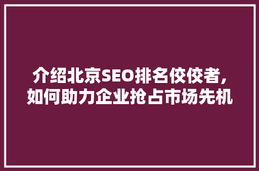 介绍北京SEO排名佼佼者,如何助力企业抢占市场先机