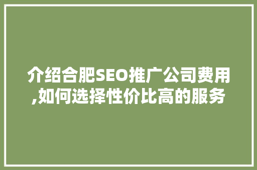 介绍合肥SEO推广公司费用,如何选择性价比高的服务