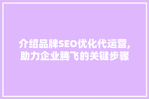 介绍品牌SEO优化代运营,助力企业腾飞的关键步骤