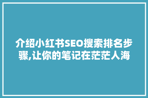 介绍小红书SEO搜索排名步骤,让你的笔记在茫茫人海中脱颖而出  第1张