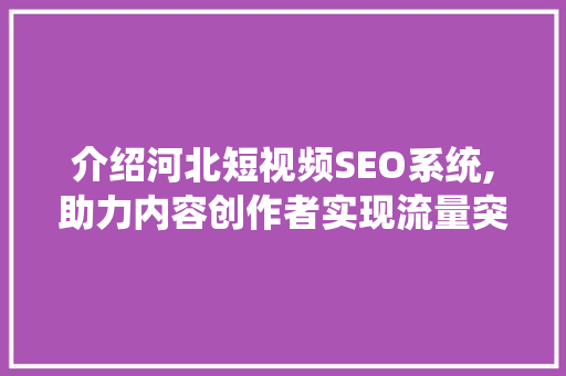 介绍河北短视频SEO系统,助力内容创作者实现流量突破  第1张