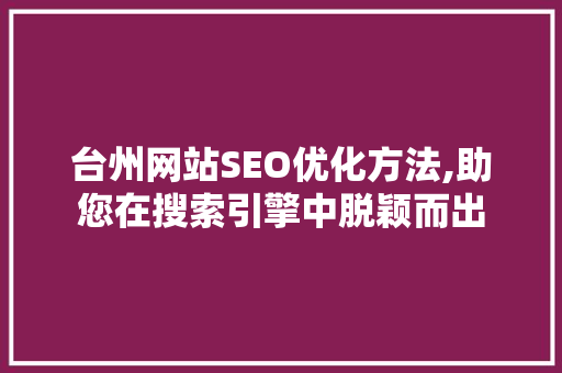 台州网站SEO优化方法,助您在搜索引擎中脱颖而出  第1张