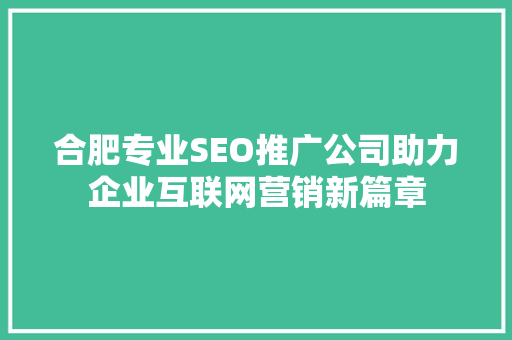 合肥专业SEO推广公司助力企业互联网营销新篇章  第1张