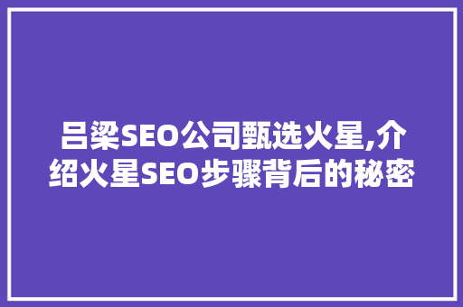 吕梁SEO公司甄选火星,介绍火星SEO步骤背后的秘密