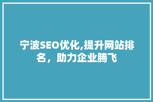 宁波SEO优化,提升网站排名，助力企业腾飞