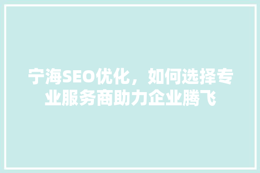 宁海SEO优化，如何选择专业服务商助力企业腾飞  第1张