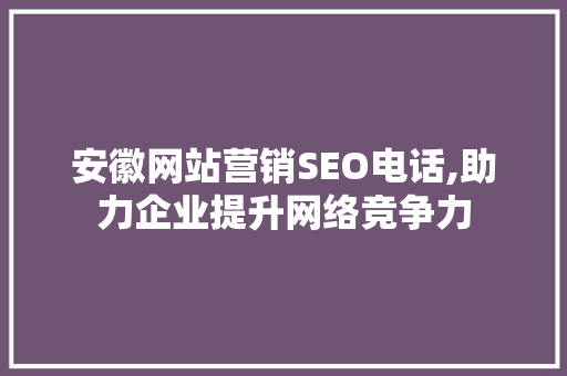 安徽网站营销SEO电话,助力企业提升网络竞争力