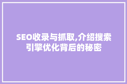 SEO收录与抓取,介绍搜索引擎优化背后的秘密