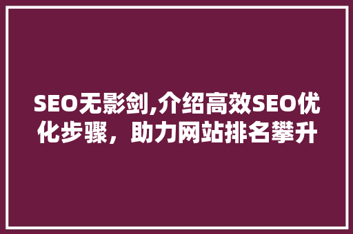 SEO无影剑,介绍高效SEO优化步骤，助力网站排名攀升