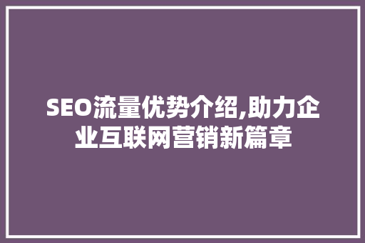 SEO流量优势介绍,助力企业互联网营销新篇章