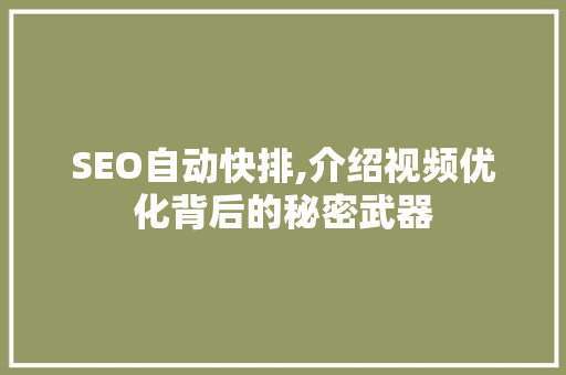 SEO自动快排,介绍视频优化背后的秘密武器