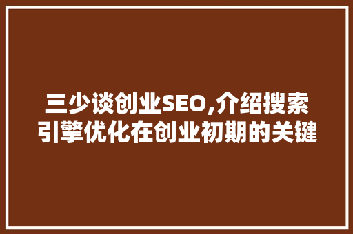 三少谈创业SEO,介绍搜索引擎优化在创业初期的关键作用