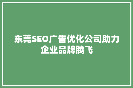 东莞SEO广告优化公司助力企业品牌腾飞