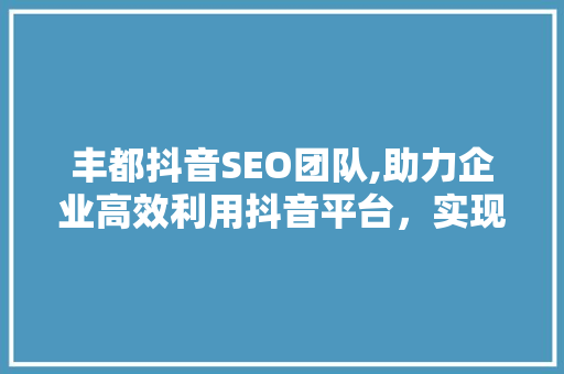 丰都抖音SEO团队,助力企业高效利用抖音平台，实现品牌价值最大化