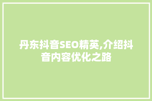丹东抖音SEO精英,介绍抖音内容优化之路