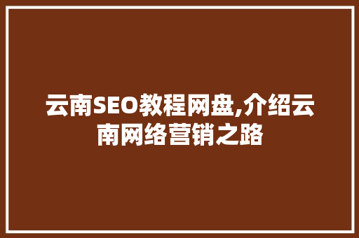 云南SEO教程网盘,介绍云南网络营销之路
