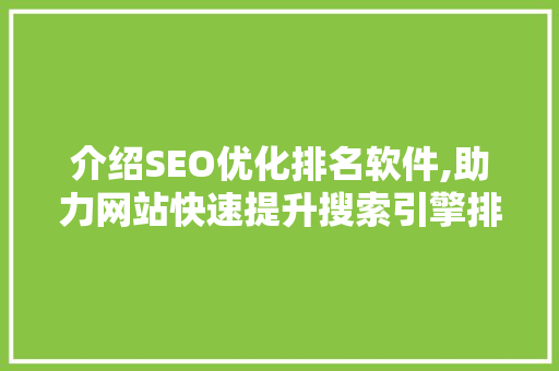 介绍SEO优化排名软件,助力网站快速提升搜索引擎排名的利器