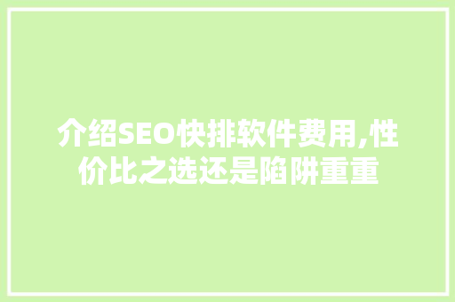 介绍SEO快排软件费用,性价比之选还是陷阱重重
