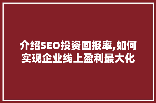 介绍SEO投资回报率,如何实现企业线上盈利最大化