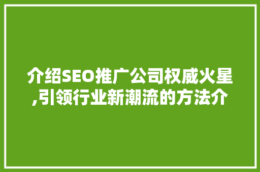 介绍SEO推广公司权威火星,引领行业新潮流的方法介绍