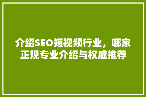 介绍SEO短视频行业，哪家正规专业介绍与权威推荐