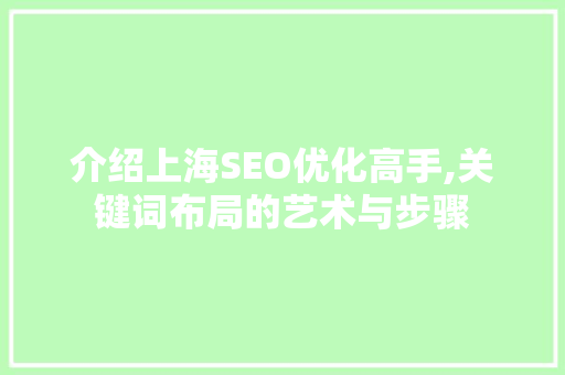 介绍上海SEO优化高手,关键词布局的艺术与步骤