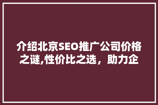 介绍北京SEO推广公司价格之谜,性价比之选，助力企业腾飞