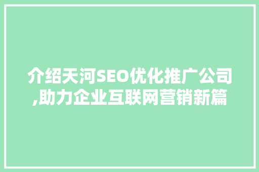 介绍天河SEO优化推广公司,助力企业互联网营销新篇章