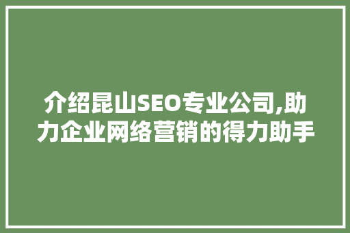介绍昆山SEO专业公司,助力企业网络营销的得力助手