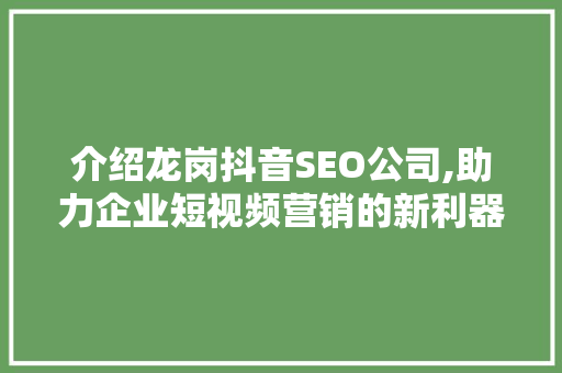 介绍龙岗抖音SEO公司,助力企业短视频营销的新利器