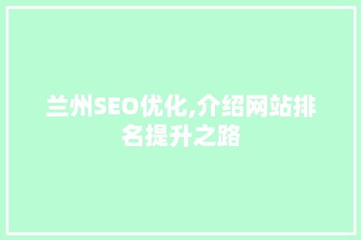 兰州SEO优化,介绍网站排名提升之路
