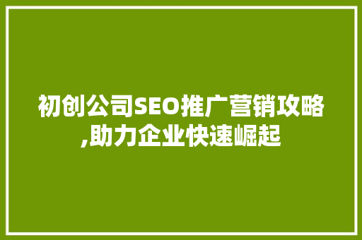 初创公司SEO推广营销攻略,助力企业快速崛起