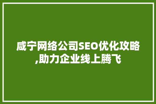 咸宁网络公司SEO优化攻略,助力企业线上腾飞