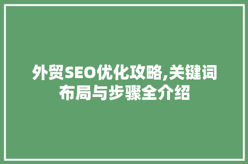 外贸SEO优化攻略,关键词布局与步骤全介绍