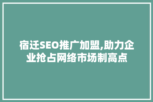 宿迁SEO推广加盟,助力企业抢占网络市场制高点