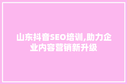 山东抖音SEO培训,助力企业内容营销新升级