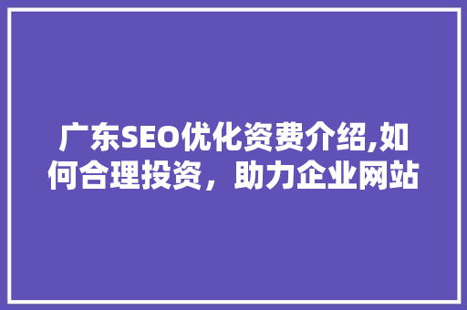 广东SEO优化资费介绍,如何合理投资，助力企业网站排名提升