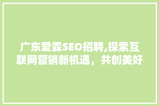 广东爱霖SEO招聘,探索互联网营销新机遇，共创美好未来