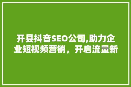 开县抖音SEO公司,助力企业短视频营销，开启流量新篇章