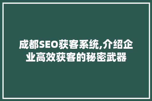 成都SEO获客系统,介绍企业高效获客的秘密武器