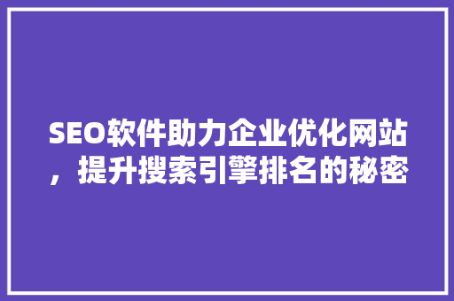 SEO软件助力企业优化网站，提升搜索引擎排名的秘密武器