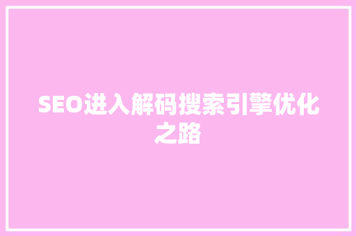 SEO进入解码搜索引擎优化之路